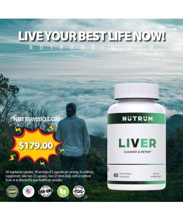 Nutrum Liver Cleanse & Detox Supplement - Herbal Formula with Milk Thistle & Vitamin C for Liver Renewal, Bad Breath, Acne, Low Energy - 60 Capsules - Buy Online on GoSupps.com