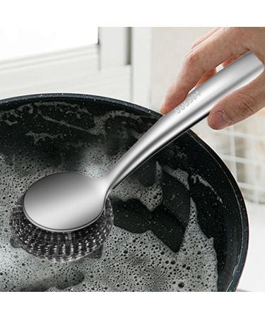 Steel Wool - Wire Wool for Cleaning | Steel Scrubber for Dishes | Ergonomic Steel Dish Scrubber Steel Wool Scrubber | Portable Scouring Pads Metal Sponge Scrubber for Pots Pans Cookware Bakeware long brush - Buy Online on GoSupps.com