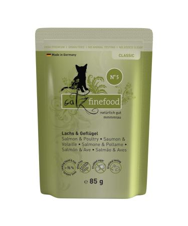 Catz Finefood Classic N 5 salmon & poultry cat food wet - gourmet wet food for your cat without sugar & grain gluten -free - with high meat content made in Germany (24 x 85g bag) 85 g (24 Pack)