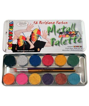 Eulenspiegel 212028 - Metal palette pearlescent colors 12 x 3.5 ml paint 2 brushes make-up colors