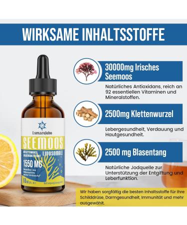 Lumarejebo Liposomal Irish Sea Moss Drops 1550 mg With Burdock Root Extract and Fucus 4 Times Stronger Than Pills and Gels Natural Vitamin Supplements (Pack of 1) - Buy Online on GoSupps.com
