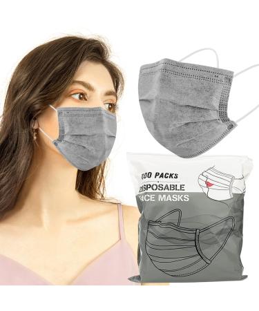 Wecolor 100 Pcs Disposable 3 Ply Earloop Face Masks Suitable for Home School Office and Outdoors (Gray) - Buy Online on GoSupps.com