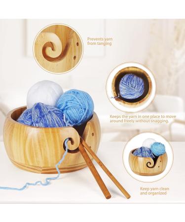 UNAYMIDY Wooden Yarn Bowl with 12 Crochet Hooks - Large 6.7 Brown Knitting Holder Dispenser for Crocheting - Buy Online on GoSupps.com