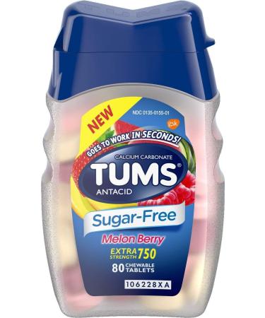 Tums Sugar Free Melon Berry Antacid - Extra Strength 750-80 Count Chewable Tablets - Pack of 4 Bottles - Buy Online on GoSupps.com