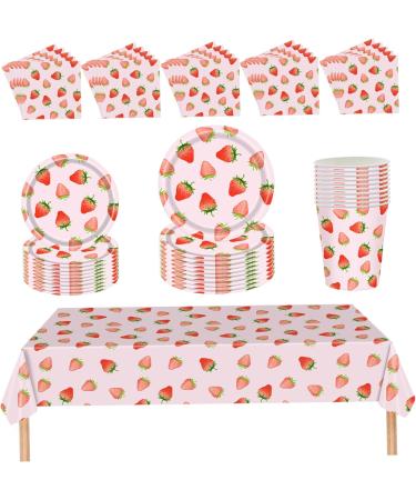 Strawberry Baby Shower Decorations 56Pcs/Set Disposable Dinnerware Set Serves 10 Guests Tablecloth Strawberry Paper Plates Cups & Napkins Strawberry Party Supplies Inodoor Outdoor - Buy Online on GoSupps.com