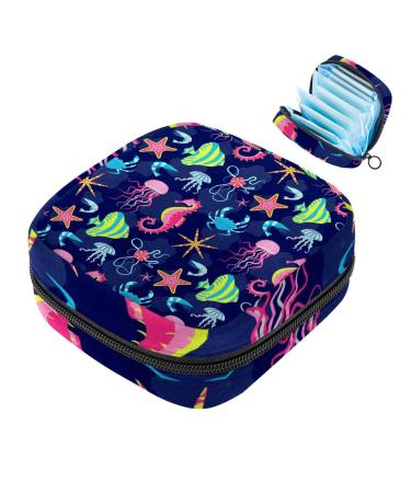 Women bands storage bag menstrual cup pocket girl travel big capacity make-up women bandage organizer underwater animals pattern color 1 1 count (pack of 1)