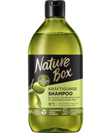 Nature Box Fortifying Shampoo (385 ml), long hair shampoo with olive oil protects against breakage and gives well-groomed hair, 100% social plastic bottle