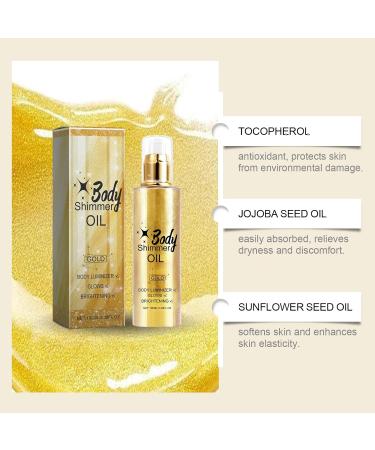  Utapossin Body Oil Liquid Lightening Makeup Shine Oil Shiny Glitter Moisturizing and Luminous Body Highlighter Makeup Light and Non-sticky (Gold) - Buy Online on GoSupps.com
