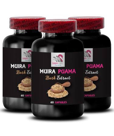 Plant-Based Source - Muira PUAMA BARK Extract - Dynamic Herbal Drive Natural Lift Resilience Boost Daily Recharge Energizing Blend Vital Power Balanced Boost Blend 3 Bottles 180 Capsules