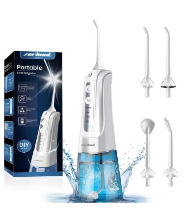Water Flosser Pick for Teeth: 4 Modes Cordless Portable Water Flossers Teeth Cleaner Rechargeable 300ML IPX7 Waterproof Oral Irrigator Flossing Cleaning Picks for Home Travel White