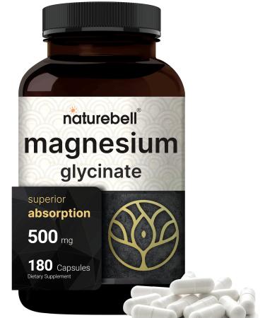 Double Strength Magnesium Glycinate 500mg, 180 Capsules, 100% Chelated for Maximum Absorption, Premium Magnesium Supplement, Supports Muscle, Joint, Heart Health & Enzyme Function