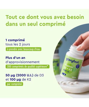 Vitamin D3 K2 (MK7) Cholecalciferol and Menaquinone Vitamin D3 K2 200 Micro Tablets 2000 IU with 100 g Vitamin K2 Contributes to the Immune System and Bones Maintains Normal Teeth* - Buy Online on GoSupps.com