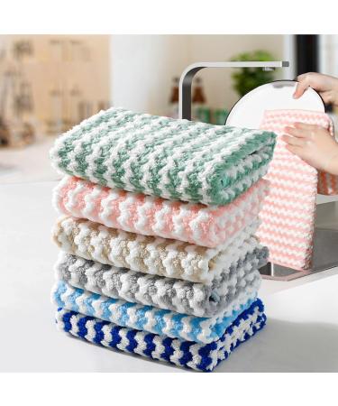 5pcs Super Absorbent Stripes Dish Cloths Reusable Kitchen Towels for Effective Clean Kitchen Bathroom - Buy Online on GoSupps.com