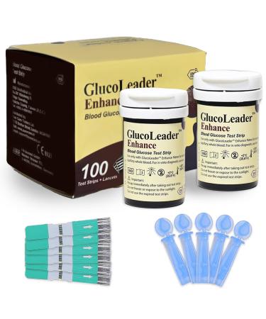 100 x Test Strips and Lancets for GlucoLeader Enhance Blood Sugar Monitor - Made in Taiwan - Meter not included 100 Strips & 100 Lancets - Blue 100 Strips & 100 Lancets