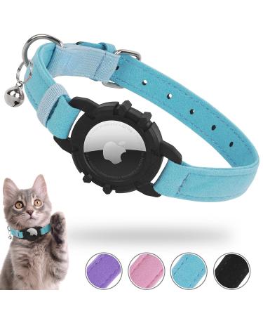 Airtag cat neck band integrated Apple Air day cats collars soft GPS cat neck band with Airtag bracket & bell light tracker collar cat girls/young cats for collar (blue) XS blue