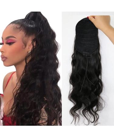 Aiokrtse Wrap Around Ponytail Extension Human Hair Body Wave Drawstring Ponytail Hair Pieces for Women Natural Color 8 inches - Buy Online on GoSupps.com