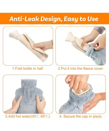 Urbzue 1.8L Hot Water Bottle with Soft Cover - Fluffy Plush Warm Steward for Pain Relief | Perfect Gift for Women Men & Children (Gray) - International Shipping Available - Buy Online on GoSupps.com
