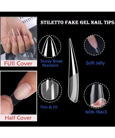 Stiletto Nail Tips 120pcs Soft Gel Press on Nails Pre-shaped Full Cover Long Acrylic French False Nails | 12 Sizes - Buy Online on GoSupps.com