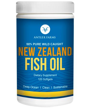 Antler Farms - 100% Pure Wild Caught New Zealand Fish Oil from Deep Ocean Cold Water Fish 120 Softgels - Clean Fresh Omega-3 EPA + DHA Supplement Keto Friendly Super Clean
