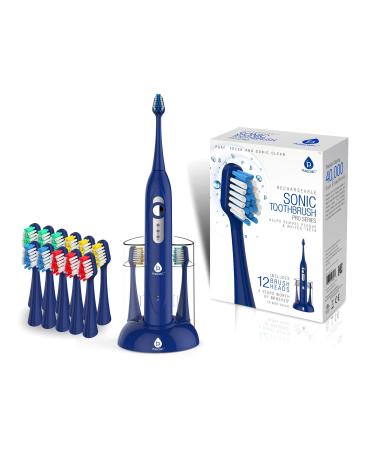 Pursonic S430 High Power Rechargeable Electric Sonic Toothbrush with 12 Brush Heads & Storage Charger  Blue