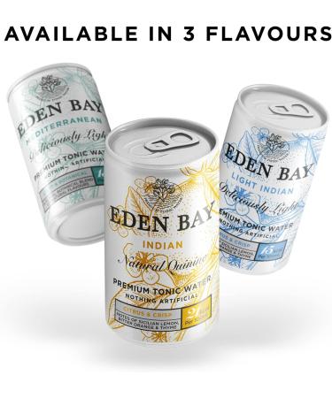 Eden Bay Premium Light Mediterranean Tonic Water - 24 x 150ml Cans - Great Taste - Low Calorie Mixer - 100% Natural Ingredients - Buy Online on GoSupps.com