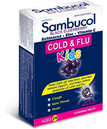 Sambucol Black Elderberry for Kids 120 Milliliter & Black Elderberry Cold & Flu Kids | Relieves Cold & Flu Symptoms | Immune Support & Antioxidant | Gluten Free | 24 Chewable Tablets blue SUPPLEMENT + MEDICATION - Buy Online on GoSupps.com