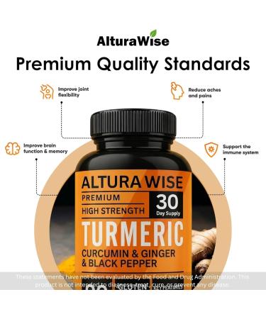 AlturaWise 4 in 1 Organic Turmeric Capsules High Strength and Black Pepper with Active Curcumin with Ginger 1500mg - Advanced Tumeric - Each 90 Veg Capsule is Organic (3 Capsules per Serving) - Buy Online on GoSupps.com