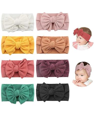 Makone Headbands for Babies Stretchy Soft Wide Baby Turban Headbands with Bow for Newborn Baby Toddlers (5)
