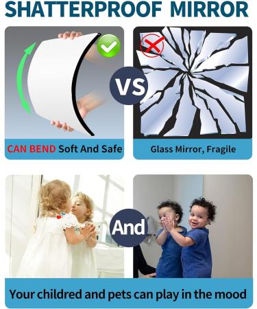 Shatterproof Full Length Wall Mirror Set 12x12 Acrylic Tiles, Extra Thick, Over The Door & Wall-Mounted, Ideal for Bedroom, Living Room, Home Gym Pack of 4 - Buy Online on GoSupps.com