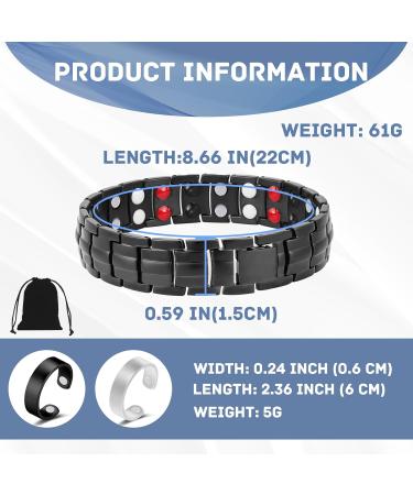 Loccy Magnetic Therapy Bracelet for Men Titanium Steel Arthritis Pain Relief | Double-Row Magnetic Tape & 2x Rings | Ideal Gift for Birthdays Father's Day Anniversary Black - Buy Online on GoSupps.com