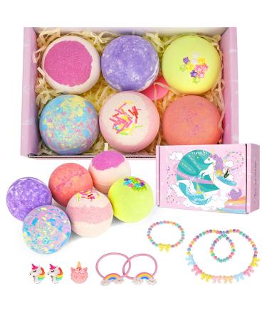 Canvalite 6Stk bathing balls gift set bombs gift set for children handmade bathing balls kits unicorn for girls natural swimming bomb spa bubble bath with small girls jewelry
