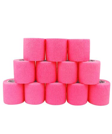 COMOmed Self Adherent Cohesive Bandage 2"x5 Yards First Aid Bandages Stretch Sport Athletic Wrap Vet Tape for Wrist Ankle Sprain and Swelling,Hot Pink(12 Rolls) 12 Count (Pack of 1) Pink
