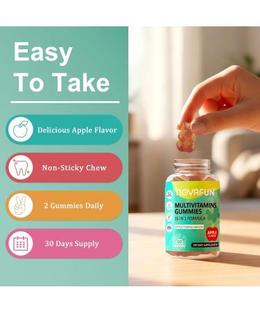 Novafun Multivitamin Gummies 16-in-1 Multi Vitamin Supplements for Women Men & Kids Essential Vitamins & Minerals for Overall Health Vegan Sugar-Free 60 Count - Buy Online on GoSupps.com