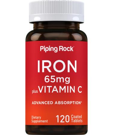 Piping Rock Iron Supplement 65 mg with Vitamin C | 120 Tablets | Advanced Absorption | Vegetarian Non-GMO and Gluten Free