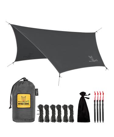 Wise Owl Outfitters Hammock Tarp, Hammock Tent - Rain Tarp for Camping Hammock - Camping Gear Must Haves w/Easy Set Up Including Tent Stakes and Carry Bag Standard (26 oz) Gray