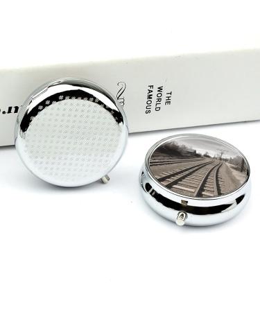 Train Track Print Round Pill Box | 3 Compartment Metal Pill Organizer | Portable Decorative Pocket Pill Case - Style 11 - Buy Online on GoSupps.com