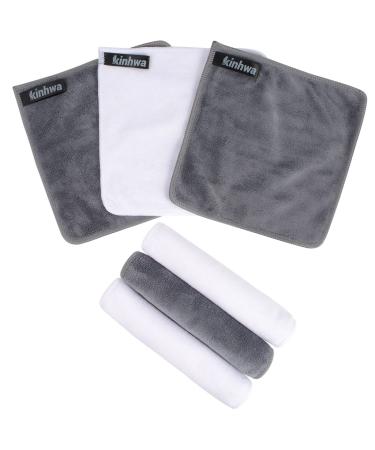 KinHwa 6 Pack Microfibre Flannel Face Cloth Quick Dry Baby Wash Cloth Soft Makeup Remover Cloths for Skin Face Care Cleansing 20x20cm Grey + White grey+white 6 count (Pack of 1)