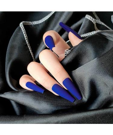 Funyrich Long Coffin Press on Nails Blue (24 Pcs) - Ballerina Matte Full Cover False Nails for Women and Girls - Buy Online on GoSupps.com