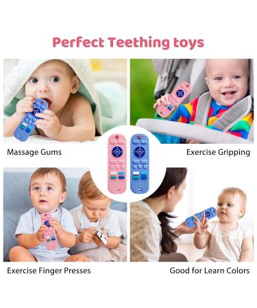 2 Pack Silicone Remote Control Baby Teether Toys - Soft Teething Toys for Toddlers 3-12 Months - Chew & Soothe Toy Set in Blue & Pink - Buy Online on GoSupps.com