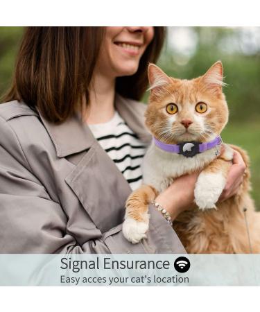Soft Purple Airtag Cat Neck Band with GPS Holder & Bell - Adjustable 9-13 inch for Kittens & Young Cats - Buy Online on GoSupps.com