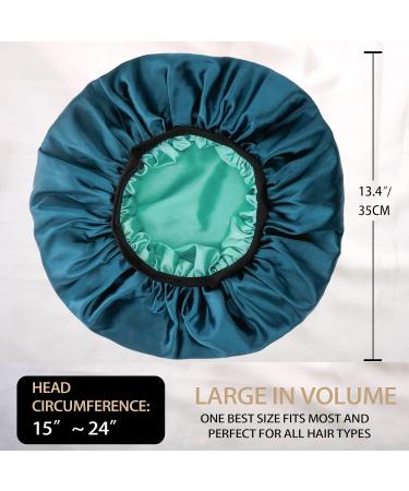 GBS Double Layer Silky Satin Bonnet for Women Hair Care with Soft Adjustable Wide Headband - Jumbo Reversible Satin Sleep Cap Teal & Green - Buy Online on GoSupps.com