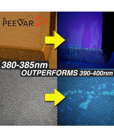 PeeDar 2.0 UV Pet Urine Detector Black Light LED Flashlight + Cat & Dog Behaviour Guide. Ultra Bright Optimal 380-385NM Wavelength Finds Invisible Stains Instantly! Stop Pet Pee Issues Forever - Buy Online on GoSupps.com