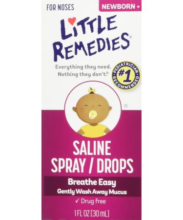 Little Noses Saline Spray/Drops for Dry for Stuffy Noses 1-Ounce (30 ml) 3 Count