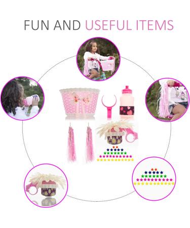 Bikes on Hikes Girls Bicycle Decorations Set - Fun Bike Decor with Beads, Mirror, Water Bottle, Streamers & Basket - Pink Kids Bike Decoration Kit - Buy Online on GoSupps.com