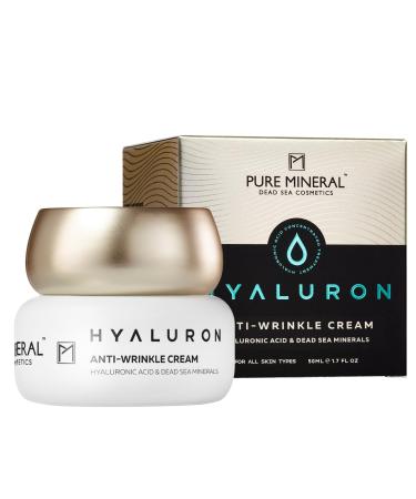 Pure Mineral - Hyaluron Anti-Wrinkle Cream for All Skin Types - Dead Sea Minerals, Enhanced Hydration, Firms the Face - Free of Silicones, Sulfates, Parabens - 50ml