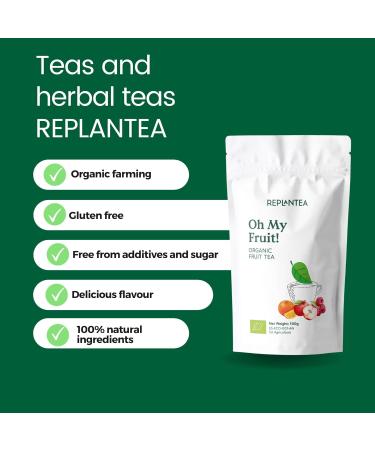 Oh My Fruit Organic Loose Leaf 100g (50 Cups) | Fruit Tea Loose with Orange Raspberry Apple Lemongrass and Real Stevia Leaf REPLANTEA - Buy Online on GoSupps.com