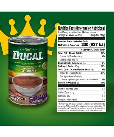 Ducal Refried Red Beans Chorizo Flavored 15oz (Pack of 24) - High Protein & Iron, Cholesterol-Free, Instant Vegetarian, Non-GMO, Gluten-Free - Buy Online on GoSupps.com