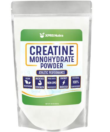 XPRS Nutra Vegan Creatine Monohydrate Powder - 453g of Premium Bulk Creatine Powder for Muscle Growth and Endurance - Vegan Friendly Instantized Creatine for Men and Women (16 oz) 16 Ounce (Pack of 1)