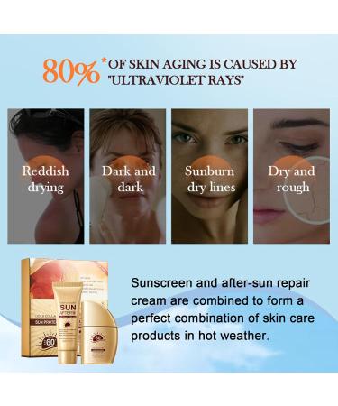 Face Suncream SPF 60 + After Sun Repair Cream Sun Screen Skincare Set with Collagen and Niacinamide Daily UVA/UVB Anti-Ageing Redness Sun Protection Combination Moisturising for Kids Women Men - Buy Online on GoSupps.com