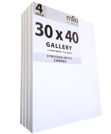 milo Stretched Artist Canvas | 30x40 inches | 4 Pack | 1.5 inch Thick Gallery Profile | 11 oz Primed Large Canvases for Painting Ready to Paint Art Supplies for Acrylic Oil 30 x 40 Pack of 4